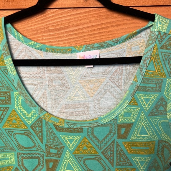 LULAROE Scoop Neck 3/4 Sleeves Green Print Casual Shirt Dress Geometric Med Midi - Picture 8 of 8